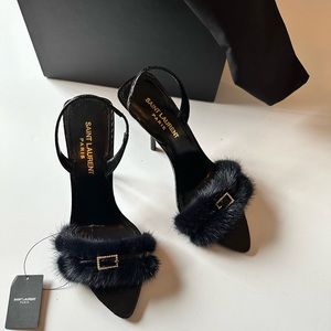 SAINT LAURENT Ilona Slingback Heels Blue Notte & Nero